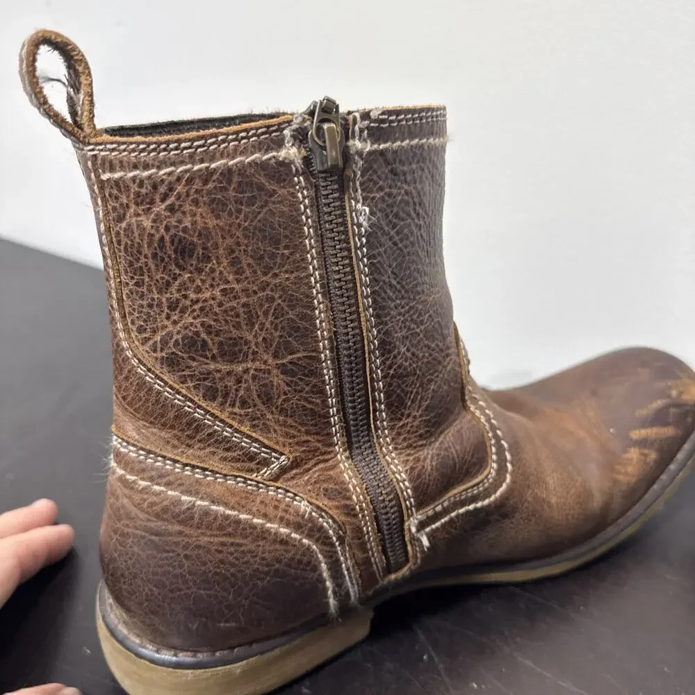Men’s Roan Sz 10 Leather Crown Greenland Zip Up Boot Distressed‎